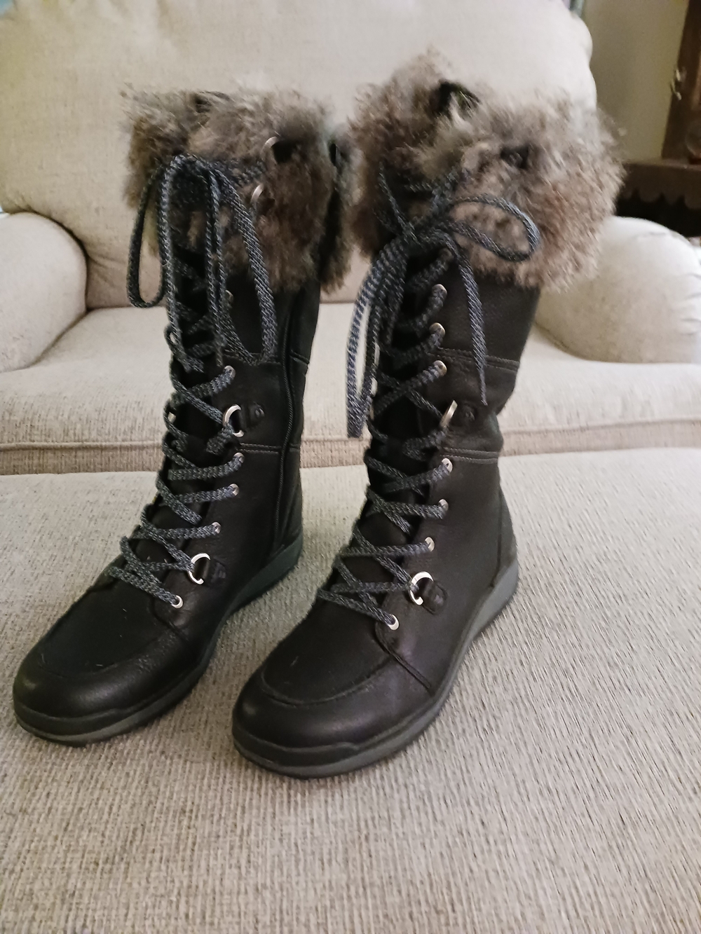 Women's Faux-Fur Lace-Up Winter Boots Deep Navy Blue - Merrell - Leather